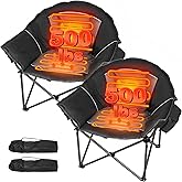 Romswi 2-Pack Heated Oversized Camping Chairs for Adults, Heavy Duty 500lbs Folding Chair with 3-Level Heating (Power Bank Not Included), Portable Padded Lawn Chairs with Cup Holder, Black&Gray
