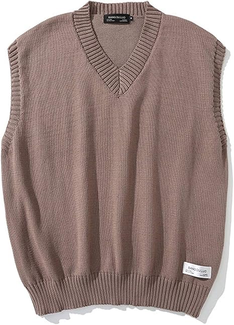 Amazon Co Jp Qjbh1 ノースリーブセーターメンズニットベスト春と秋冬服ブラウンブラックプルオーバーメンズルースセーターベスト Color Brown Size L ホーム キッチン