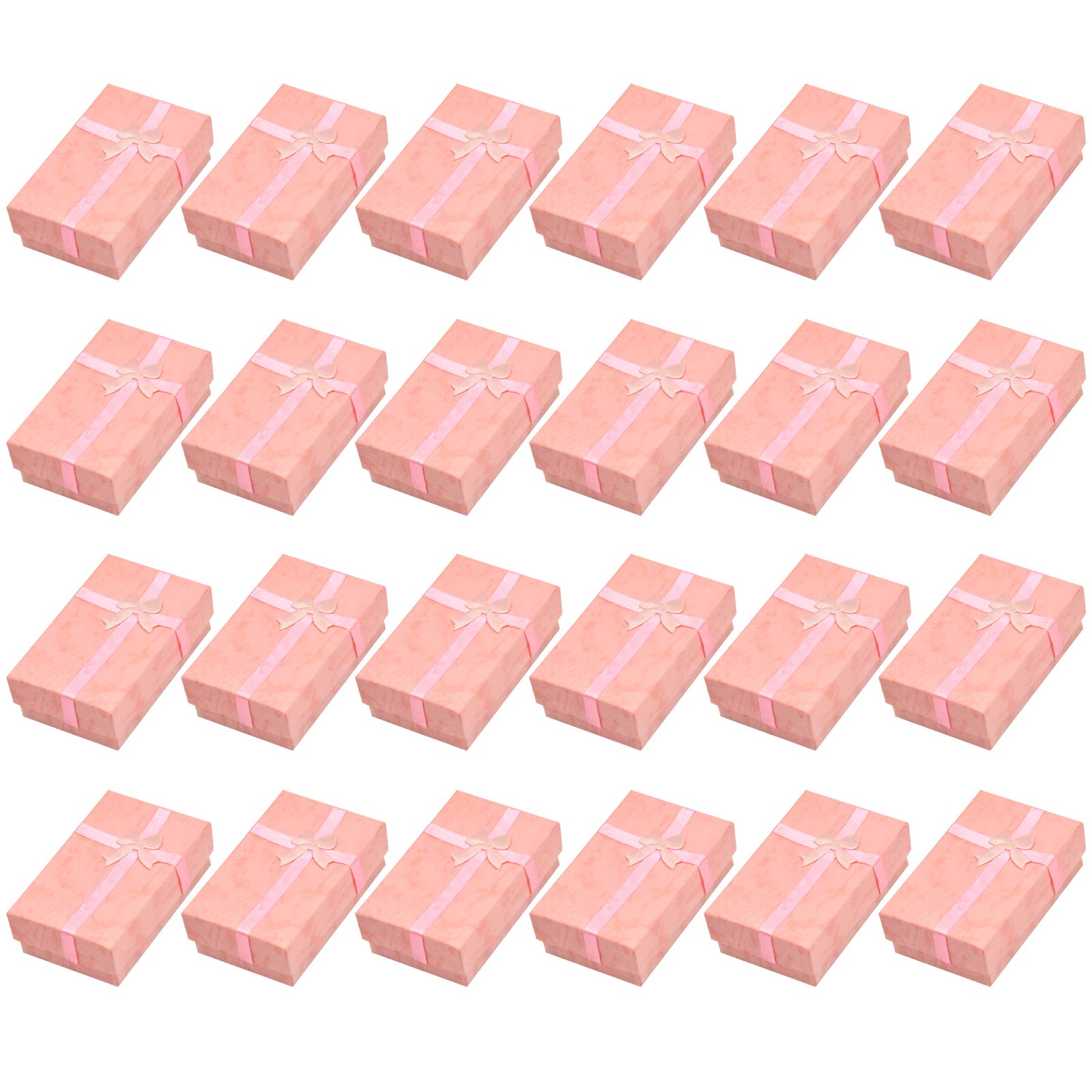 Fodlon 24 Pack Jewelry Gifts Boxes, Small Paper Gift Boxes with Bow-Knot, Rectangular Jewelry Display Box for Necklaces Earring Ring Bracelet Packaging Box (Pink)