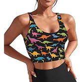 FeHuew Sports Bras for Women - Built in Bra Tank Tops Longline Wirefree Workout Running Bra with Removable Pads