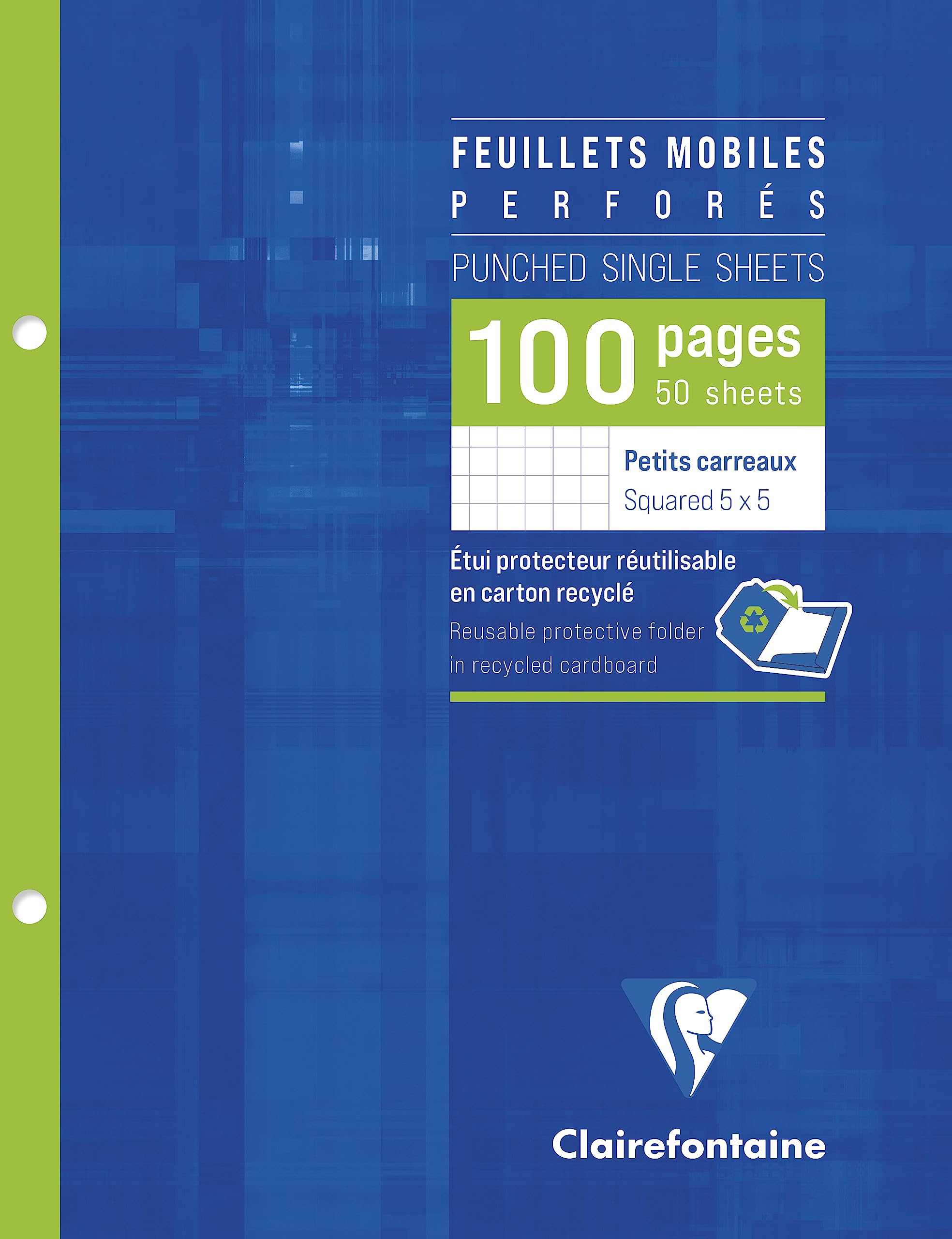 Clairefontaine 1332C - Perforated Single Sheets - 50 Sheets - Dimensions: 17 x 22 cm - 100 Small Squares Pages - White Vellum Paper 90 g - Reusable Wallet