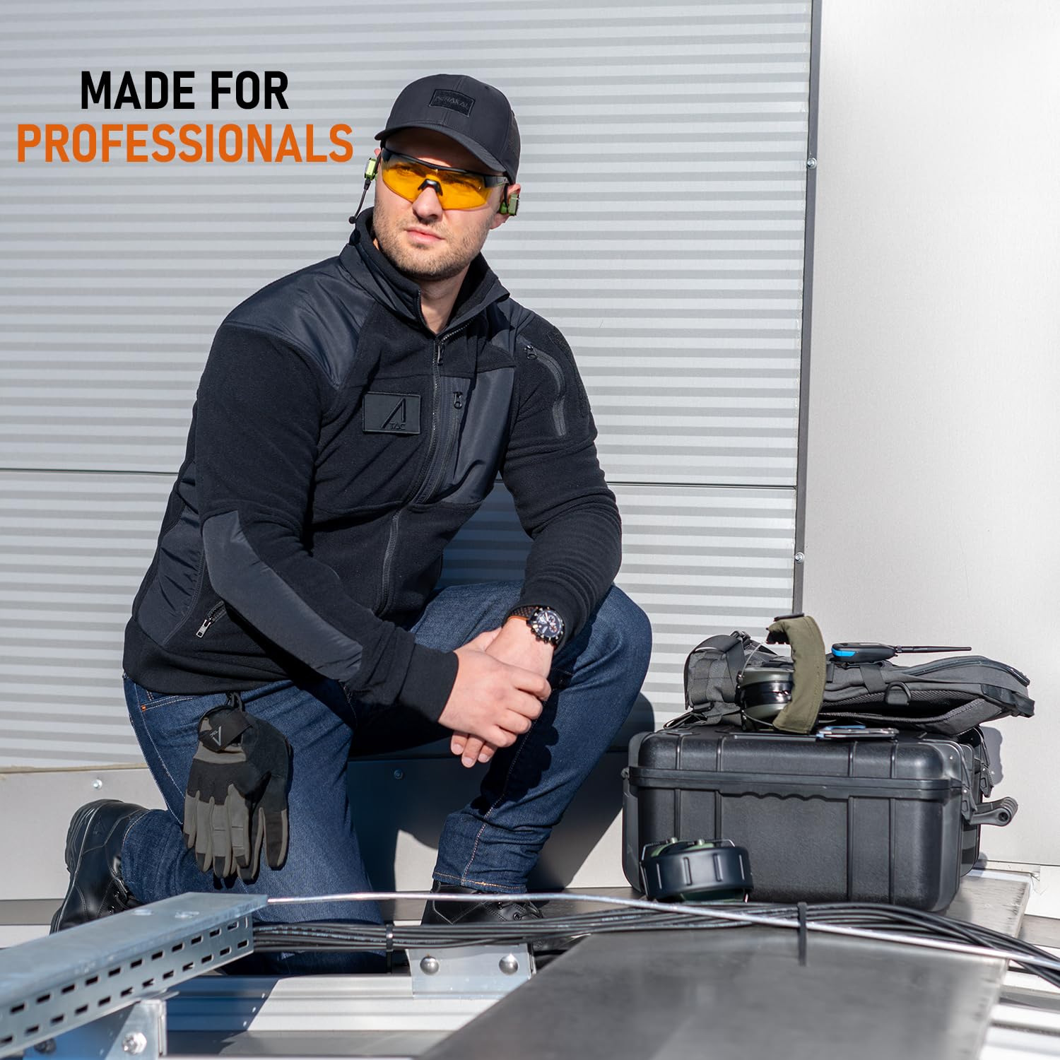 ACE Schakal Fleece-Jacke Slim Fit - Outdoor-Jacke zum Radfahren, Wandern und Trekking - sportlich & wärmend - Schwarz - L 2