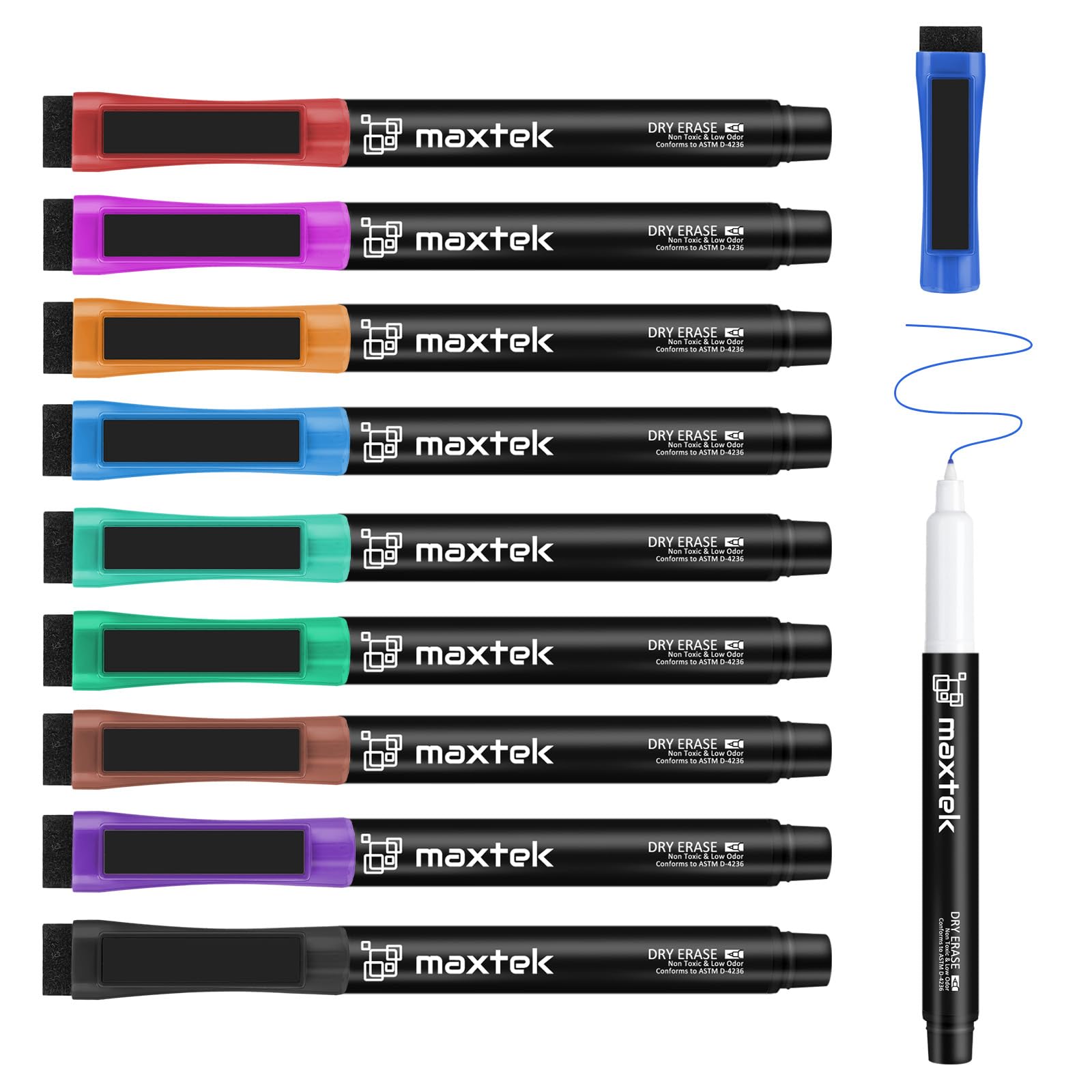 Photo 1 of maxtek Dry Erase Markers Ultra Fine Tip, Magnetic 0.5mm Extra Fine Point Thin, 10 Colors Dry Erase Markers with Eraser, Small Font Writing for Calendar Chart Folder Planning Whiteboard, Low Odor
