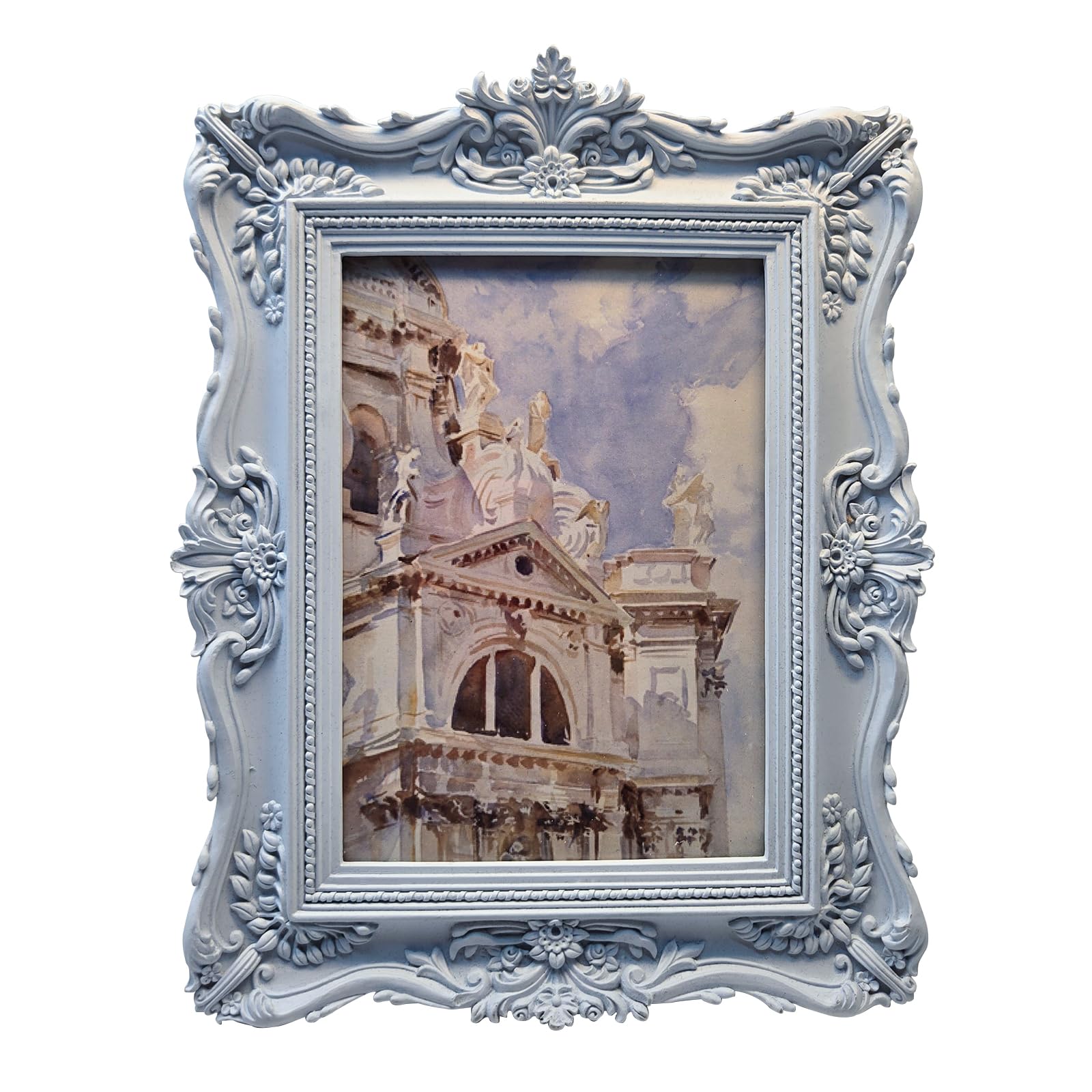 Photo 1 of BILXIM 5x7 Vintage Picture Frame, Antique Powder Blue Ornate Photo Frame for Wall Hanging or Tabletop Display, Retro Home Decor, Photo Gallery Art