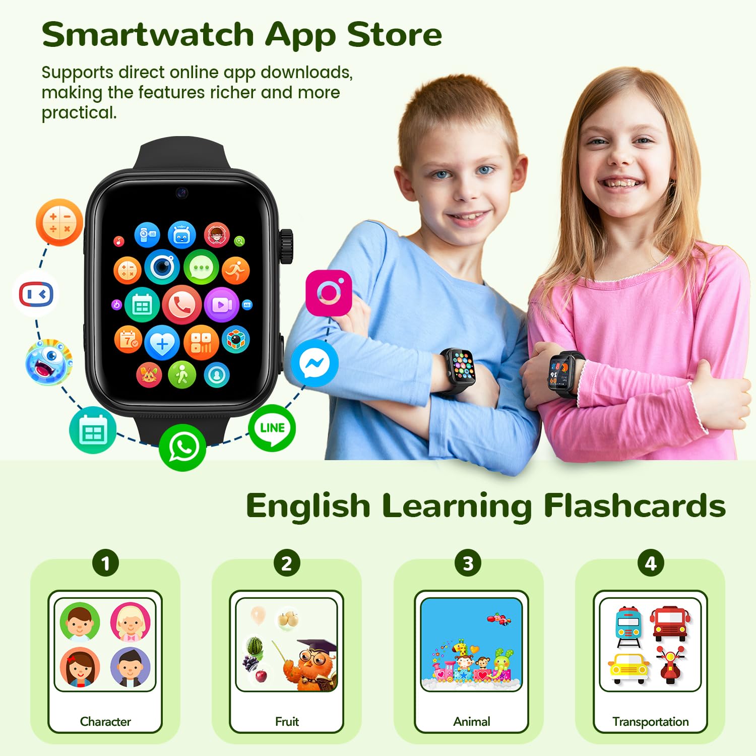 Smartwatch Kinder mit Videoanruf und Telefon, Kinderuhr mit GPS Voice Chat, Whatsapp, WiFi, SOS, SMS, Schulmodus, Schrittzähler, IP68 Wasserdicht, Wecker Kids Smartwatch für Mädchen/Jungen, Schwarz 6