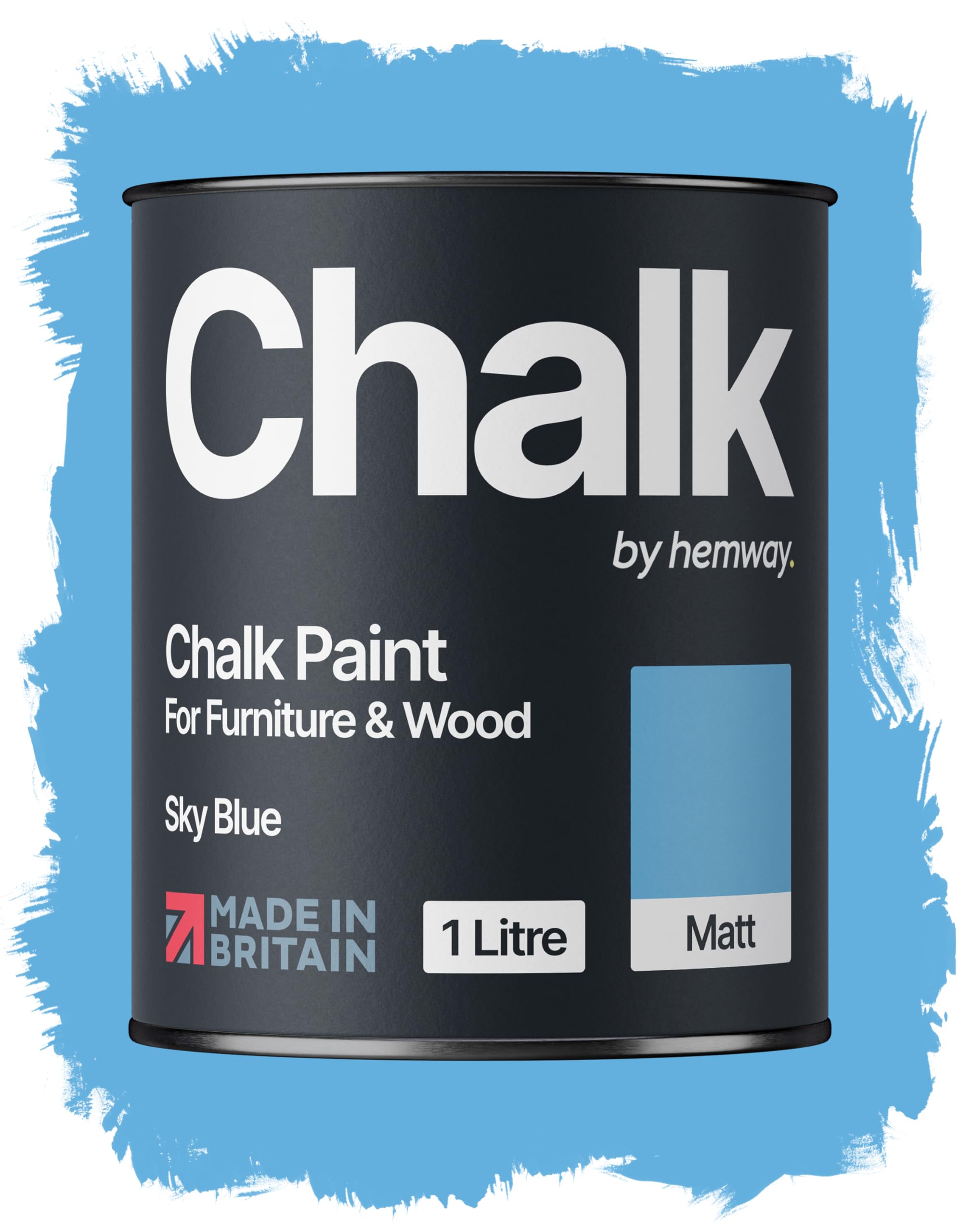 Hemway Chalk Paint Sky Blue Furniture Paint 1L, Matt Finish Shabby Chic, Chalk Furniture & Walls, Quick Dry & 1 Coat