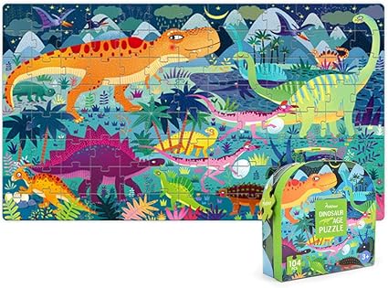 Amazon.com: Joyshare rompecabezas de dinosaurio para niños, 104 piezas, regalo de forma para 3 4 5 6 años de edad, juguete de reconocimiento de dinosaurio, piezas de reino encajan perfectamente con una