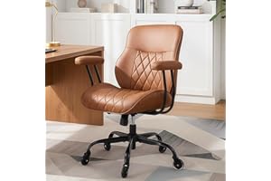 BEWISHOME Home Office Desk Chair, Leather Office Chair with Lumbar Support, Ergonomic Computer Chair with Rubber Casters, Adj