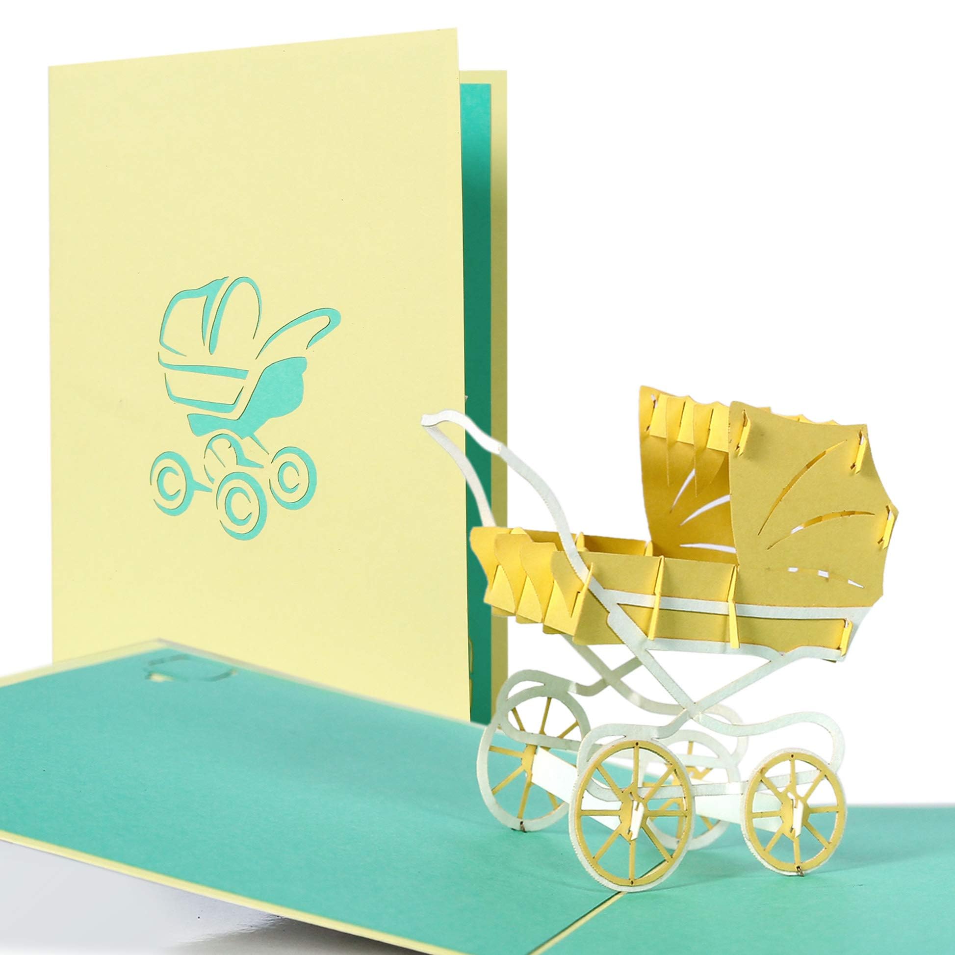 G13.4 Pop up pram card, usable for girl and boy, new baby born card, best wishes card to birth of a child, greeting card for new baby, gift card, card as a voucher