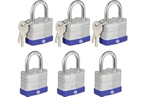 HOX Locks 6-Pack Keyed-Alike Padlocks w/ 1.2” Shackle, 1-9/16” Wide Body, Hardened Steel Case Shackle Padlock, Brass Cylinder - for Hasp Latch, Sheds, Fences, Storage Locker