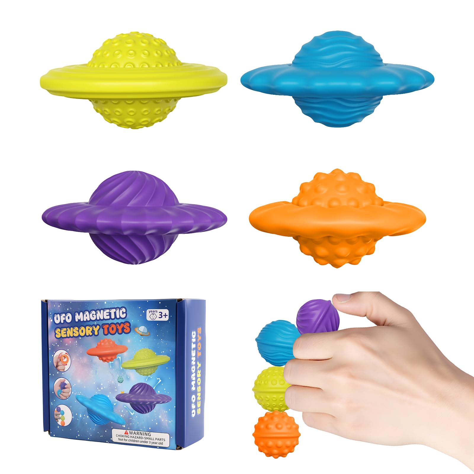 4PCS Balls Fidget Toys Texture Tactile Sensory Balls Flying saucer design Stress Anxiety Relief Sensory Toys for Fingers Hands for Adults Teens with Autism(Flying saucer model)