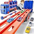Kiddiworld Race Track Truck Toys for 2-4 Year Old Boys Birthday Gifts: 65 Inch Folded Transport Carrier Trucks for Kids Age 3-5, Racing Cars Christmas Toy Gifts for Toddlers