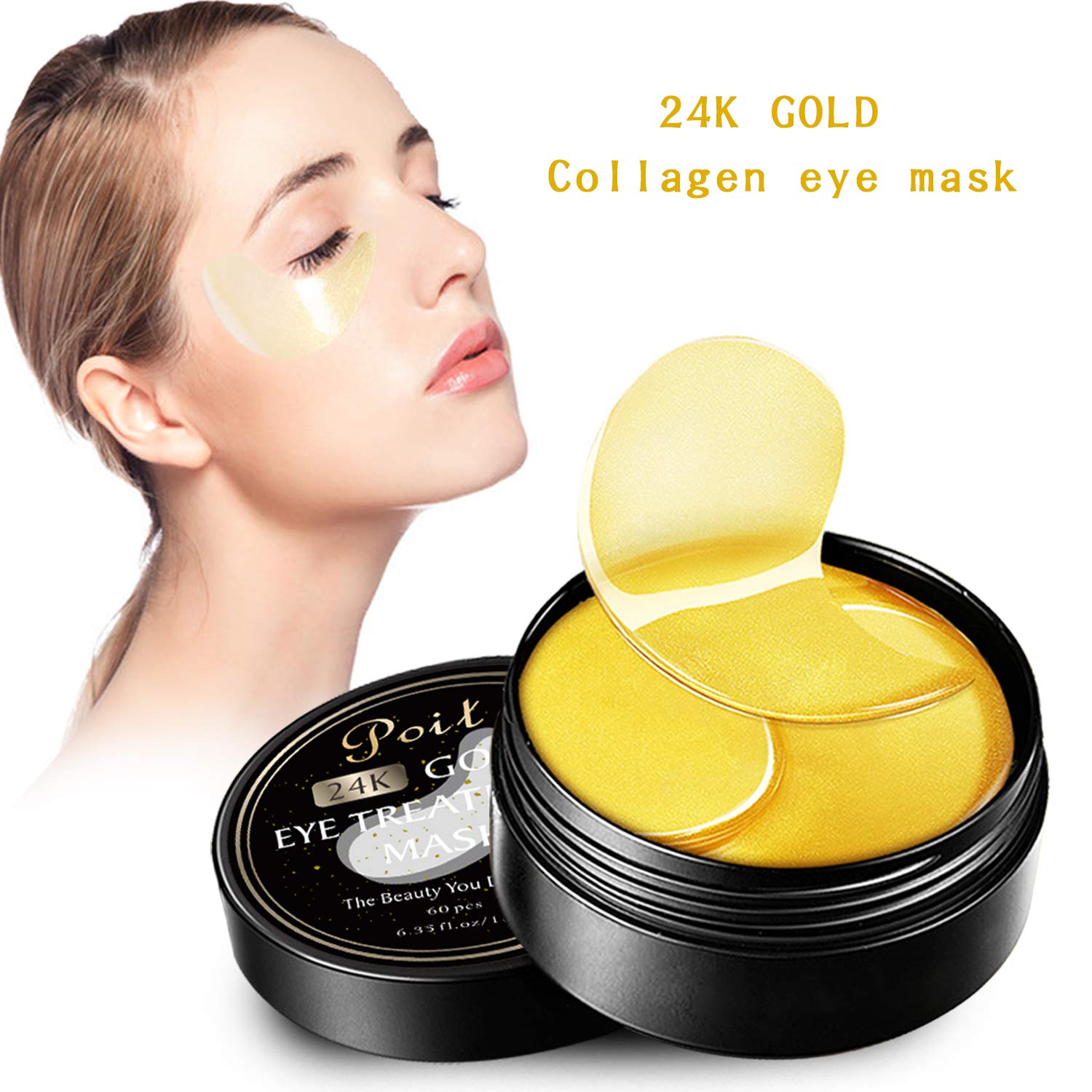 Poit Under Eye Gold Patches, Eye Gel Pads, Eye Treatment Mask, Reduces Wrinkles and Puffiness, Lightens Dark Circles, 60 PCS