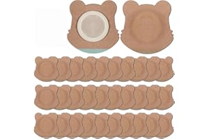 JAYRUIMICE 30 Pcs Disposable Castor Oil Patches,Spunlace Absorbent Wrap Organic Cotton,Highly Absorbent,Leak-Proof,Self-Adhesive,No Wash,Breathable(Oil Not Included) (Bear Shape,Skin Color)