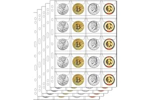 SUREMITA 20-Pocket Coin Pages for Collectors, Standard 9-Hole Coin Collection Pages fit Most Binder, Coin Collecting Supplies, Coin Sleeves for Coin, Stamp, Badges etc (20 Pocket - 5 Sheets)