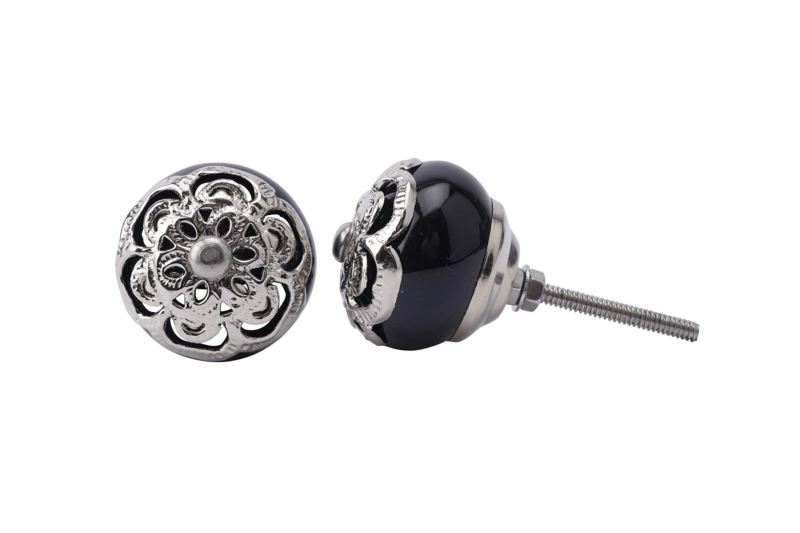 CGB Giftware | Black Drawer Pull with Silver Filigree | Made from Ceramic/Metal | ZX697
