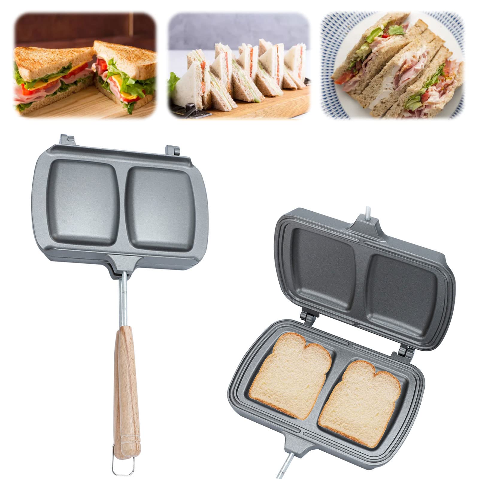Toasted Sandwish Maker, Double Sided Frying Pan, Non-Stick Stovetop Toastie Maker with Handles Double Sided Grill Pan for Panini Snack Breakfast (B)