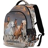 MFTJYO Horse Backpack for Girls Backpacks for Elementary 3D Animal Horses Print School Book Bag Schoolbag Kids Bookbag College Travel Laptop Daypack Casual Rucksack