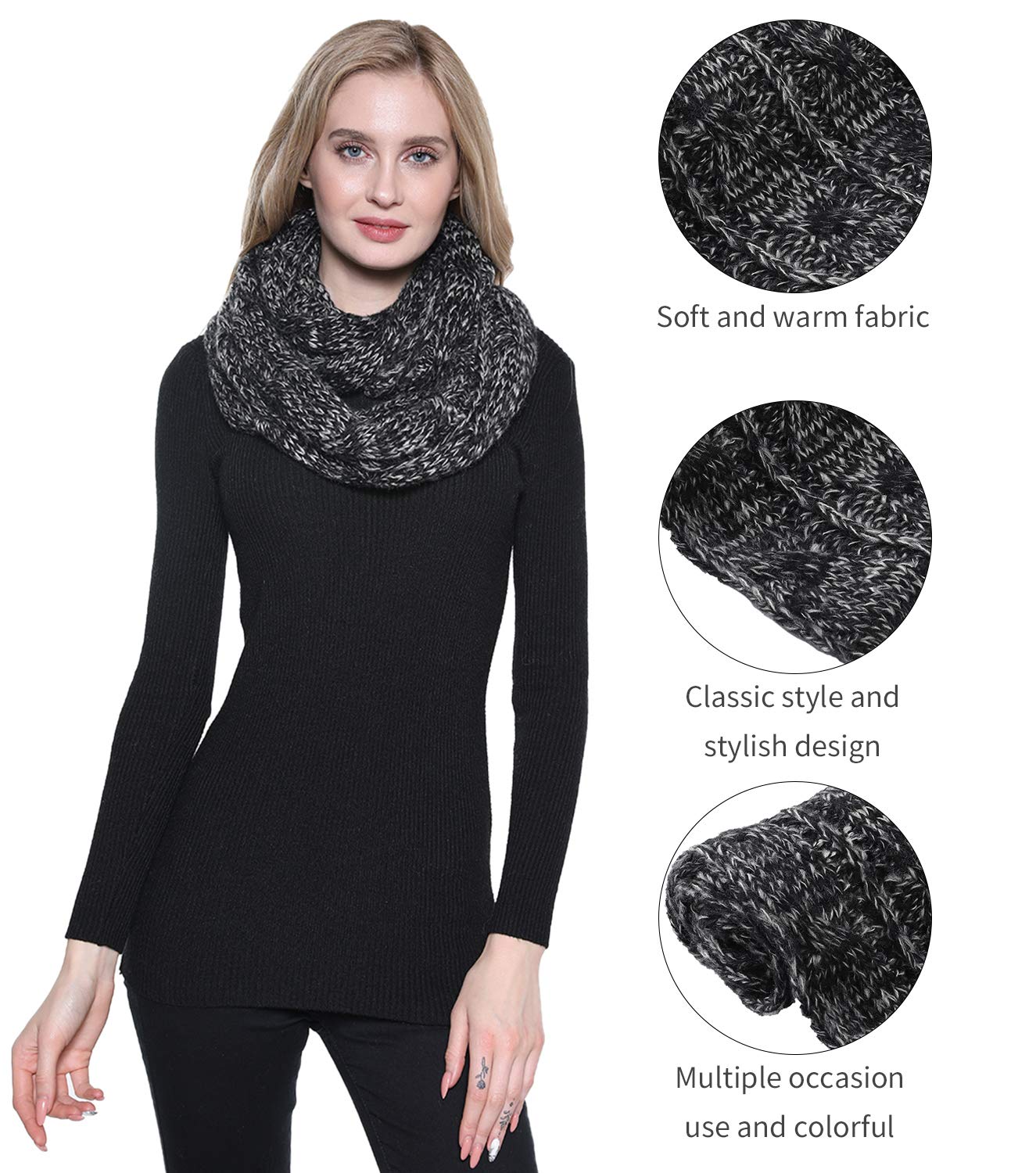 Womens Knit Infinity Scarf Circle Loop Warm Fashion Thick Ribbed Scarf Womens Knit Infinity Scarf Circle Loop Warm Fashion Thick Ribbed Scarf
