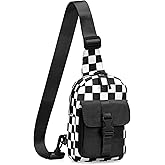 BIAOTIE Small Sling Bag for Women Nylon Cross body Bags Sling Backpack Purse for Travel (Black Checkered)