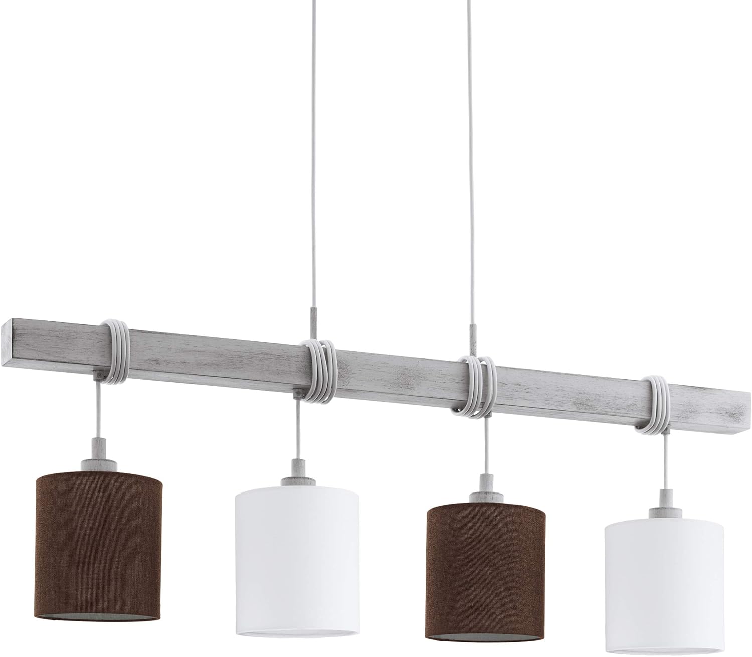 Eglo Pendant Light Townshend 2, 4-Light Hanging Lamp Vintage, Pendant Lamp Wood, Steel in White Patina and Textile