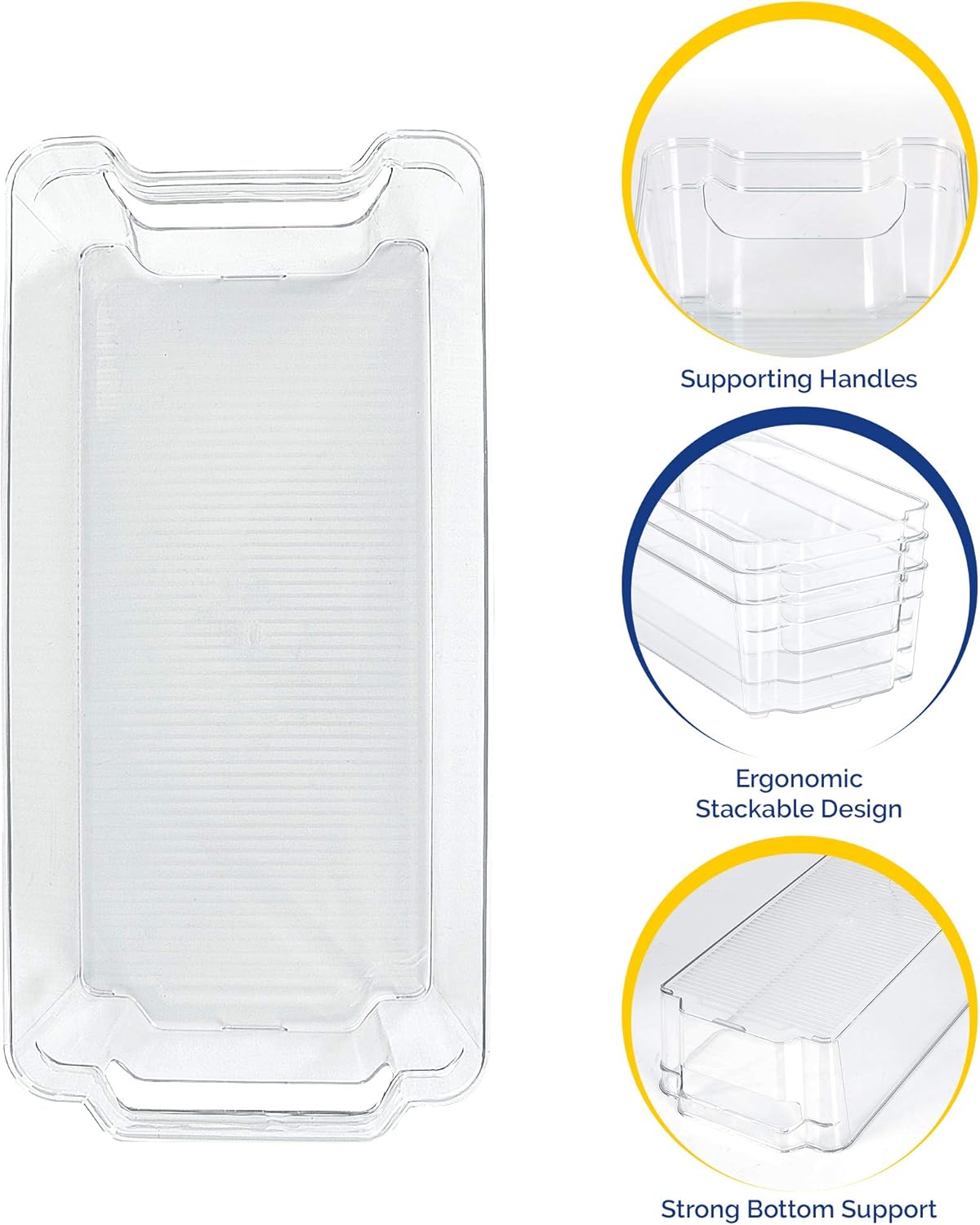 Set of 6 Pantry Organizers-Includes 6 Organizers (5 Drawers & 1 Egg Holding Tray)-Organizers for Freezers, Countertops and Cabinets-BPA Clear Plastic Pantry Storage Racks -
