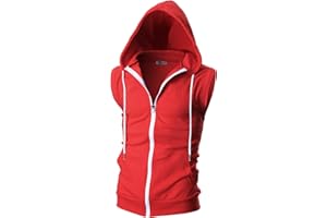 Ohoo Mens Slim Fit Sleeveless Lightweight Zip Up Hooded Sweatshirt Vest Hoodie