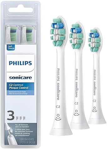 Oral Care - Philips Sonicare C2 Plaque Control - Genuine Replacement Electric Toothbrush Heads, White, 3 Pack, HX9023/65
