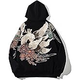 HaiZi XiHuan Mens Nine Tailed Fox Embroidered Hoodie Japanese Anime Hoodies Streetwear Black Hoodie Men Fashion Casual Hoodie