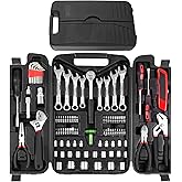 TLGREEN 95 Piece Tool Set, Tool Kit, Mechanics Tool Set, Portable Toolbox with Adjustable Wrench Pliers Socket Bits, with Pla