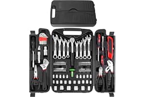TLGREEN 95 Piece Tool Set, Tool Kit, Mechanics Tool Set, Portable Toolbox with Adjustable Wrench Pliers Socket Bits, with Plastic Toolbox, for House Apartment Garage (Red)