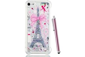 CAIYUNL for iPod Touch 7 Case, iPod Touch 6/5 Case Glitter, Liquid Sparkle Bling Cute Clear Soft TPU Girls Women Kids Protective Case Cover for iPod Touch 7th /6th/5th Generation -Pink Iron Tower