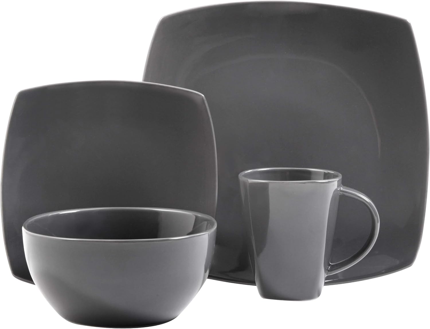 Gibson Soho Lounge 16-Piece Square Reactive Glaze Dinnerware Set, Grey - 97558.16RM: Kitchen & Dining