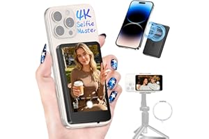 Moman Xview M4 Selfie Monitor Screen for iPhone 7-16 Series & Android, 4K/1080p Magnetic Back Camera Vlog Monitor, P2P Wireless 164FT HD Display for TikTok, YouTube, Live Stream, Vlogging (Black)