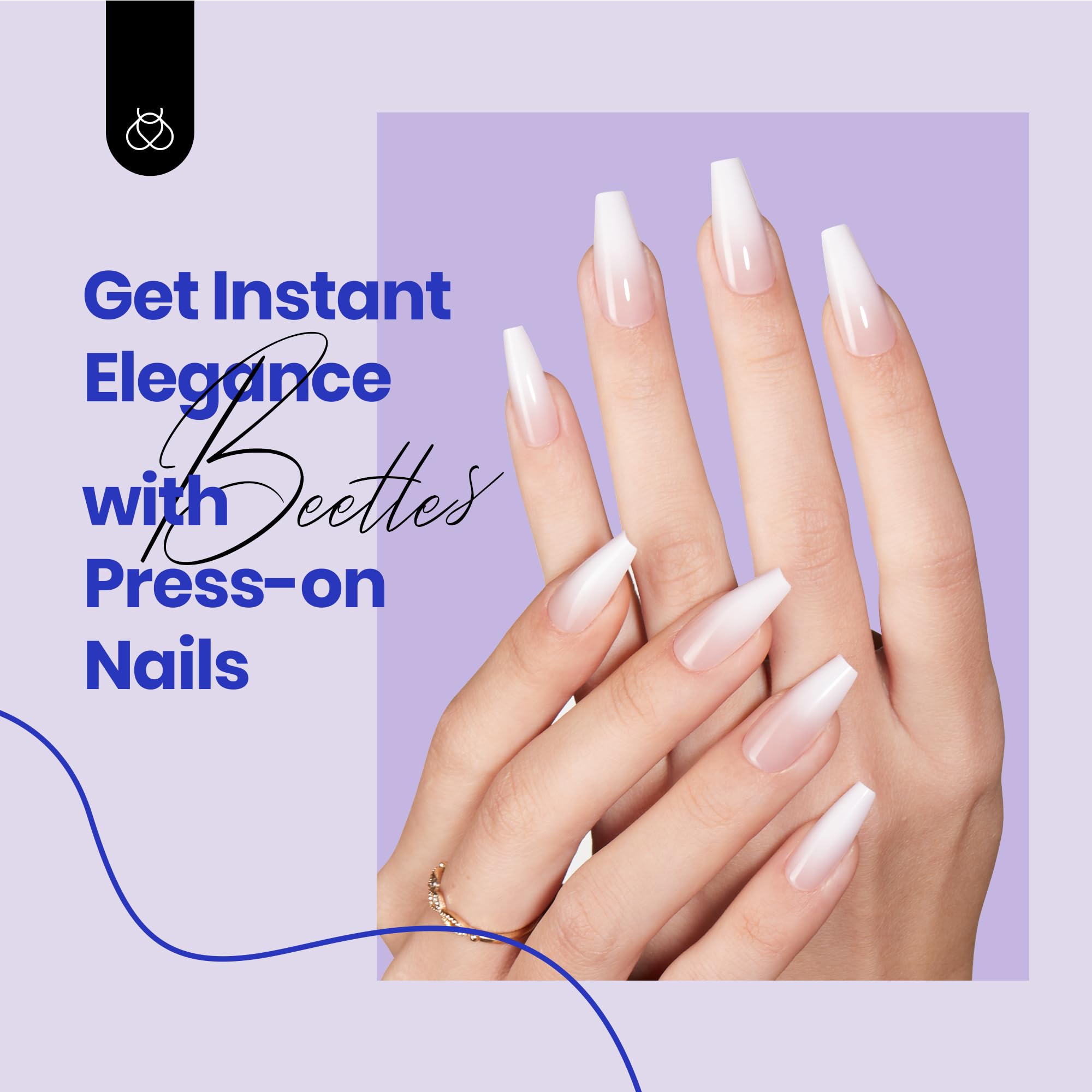 Beetles Press on Nails -15 Sizes Gradient Medium Coffin Press On Nails 60pcs Soft Gel Design Long Lasting Acrylic Fake Nails, No Need to File Fake Nail Tips DIY Nails Gift for Women - Image 2