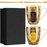 Shellwei 2 Sets Pastor and Wife Appreciation Gifts Stoneware Coffee Mugs with Gift Box Golden Coffee Spoons Pastor Gifts for Men Women Thanksgiving Christmas Christian Present(Classic)