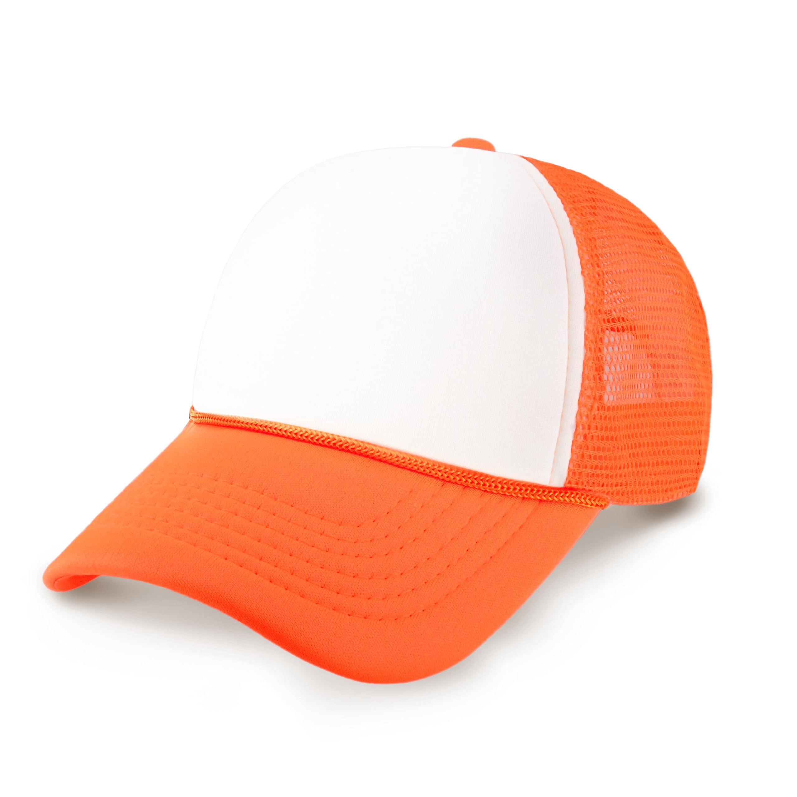 Photo 1 of ***MINOR PEN MARK ON THE WHITE COLOR*** Classic Foam Trucker Hat Summer Mesh Cap Solid Two Toned Blank Foamhead hat for Mens Womens Adjustable Strap Light Weight (White/Neon Orange)