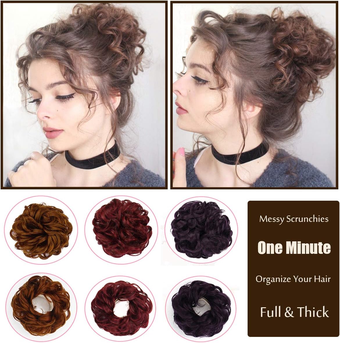 Super Thick Scrunchies Extension Curly Messy Bun Hair Pieces for Women Donut Updo Ponytail Hair Chignons Dark Purple - Image 3