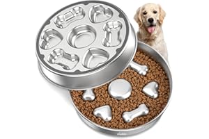 Tivray Slow Feeder Dog Bowls, 304 Stainless Steel Dog Slow Feeder Bowl 5 Cups Metal Dog Food Bowl with Non-Slip Base Bloat Stop Slow Eating Dog Bowl for Medium & Large Breed, Dishwasher Safe