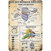 Basic Auto Mechanic Knowledge Office Fun Restaurant Cafe Bathroom Kitchen Tin Sign Funny Vintage Metal Tin Signs for Men Women Wall Art Decor Poster for Home Bars Clubs Cafes 12x16 Inch