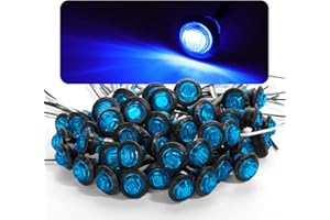 MADCATZ Meerkatt (Pack of 50) 3/4 Inch Mini Round Blue LED Side Marker Indicator Clearance Lights Compatible with Boat Truck Lorry Trailer Pickup w/Grommets 12V DC Universal
