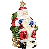 Old World Christmas Santa Checking His List Glass Blown Ornament for Christmas Tree, Handcrafted Holiday Decoration, Santa Collection