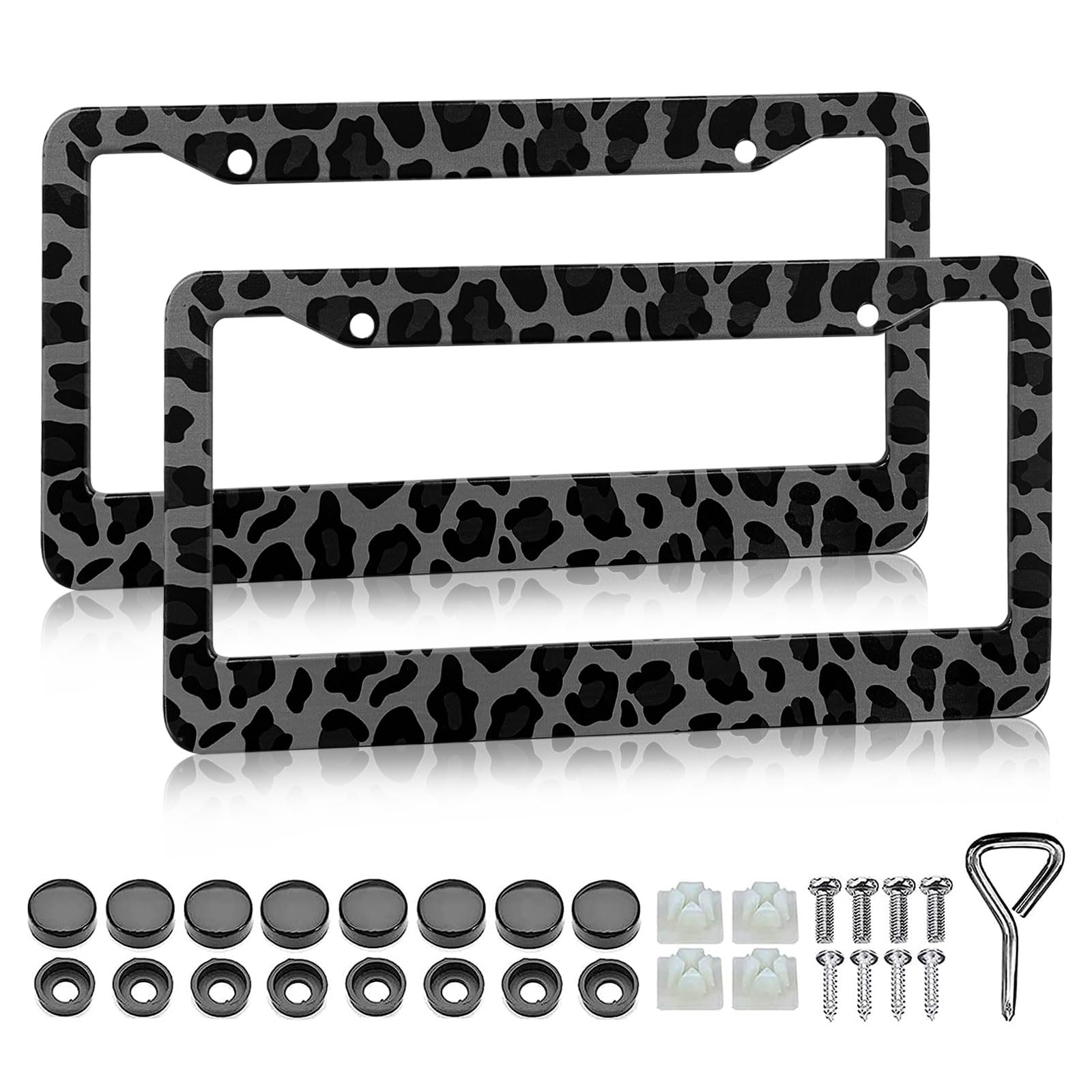 Photo 1 of ***JUST 1***Black Leopard Print License Plate Frame - 2 Pack Animal Leopard Cheetah Print Tags Frames Holder, Car Decorative Tag Frames with Screws Fasteners Caps