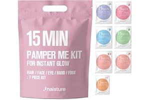 15 Min Pamper Me Kit by Naisture – Korean Spa and Skincare Kit for Women with Hair Mask, Hand and Foot Masks, Eye Mask, and Face Masks