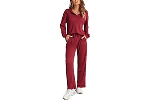 Ekouaer Womens 2 Piece Matching Lounge Sets Fall Outfits 2025 Sweatsuit Waffle Knit Pajamas Sets Long Sleeve Sweater Clothes