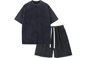 Arssm Mens Acid Wash Short Sleeve Tracksuit Summer T-shirt Shorts Set Athletic 2 Piece Outfit Track Shorts Set