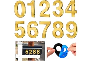 Ranslen 10 Pieces 3 Inch High House Numbers 0-9, Self-adhesive 3D Mailbox Numbers Door Address Home Number Stickers Sign for Apartment Mailbox Sign Office Hotel Room, Gold Electroplated Plastic