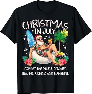 Christmas in July Palm Tree Beach Summer Hawaii Santa Mens T-Shirt