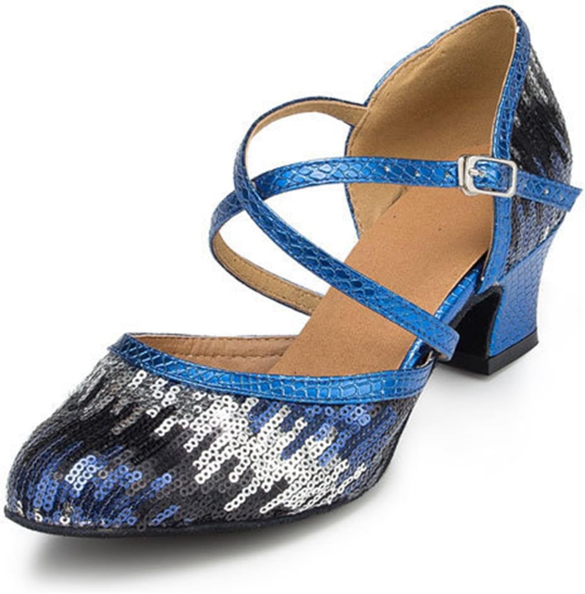 MINITOO Ladies TH135 Sequin Cross Strap Pleather Wedding Ballroom Latin Taogo Dance Pumps Shoes