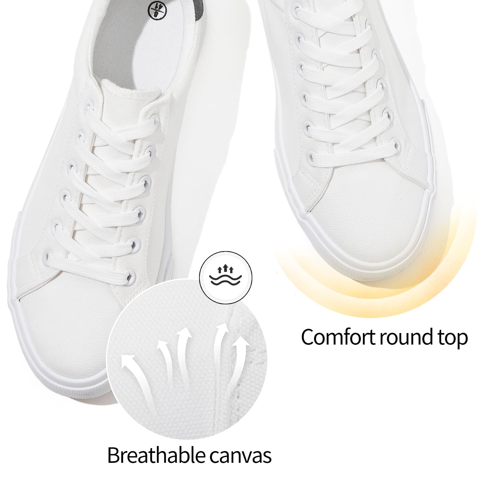 Rominz Mens White Canvas Shoes Fashion Low Top Canvas Sneakers Casual Tennis Shoes Lace-Up Walking Shoes for Men